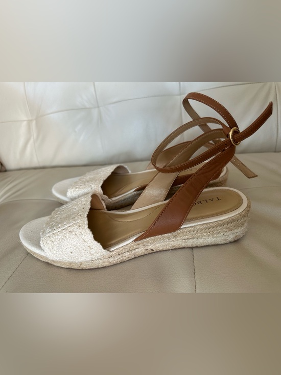 Talbots Shoes - Talbots Cream Espadrille Wedges with Brown Ankle Straps